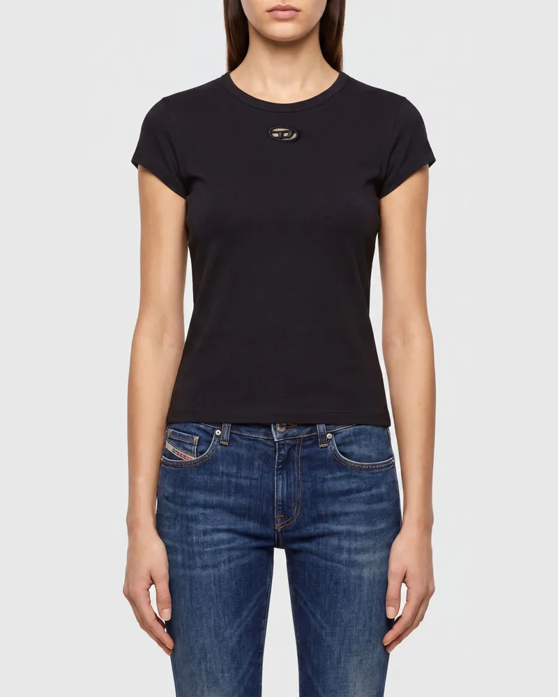Diesel Slim-Fit T-Shirt aus Baumwolle mit Oval-D-Logo Schwarz