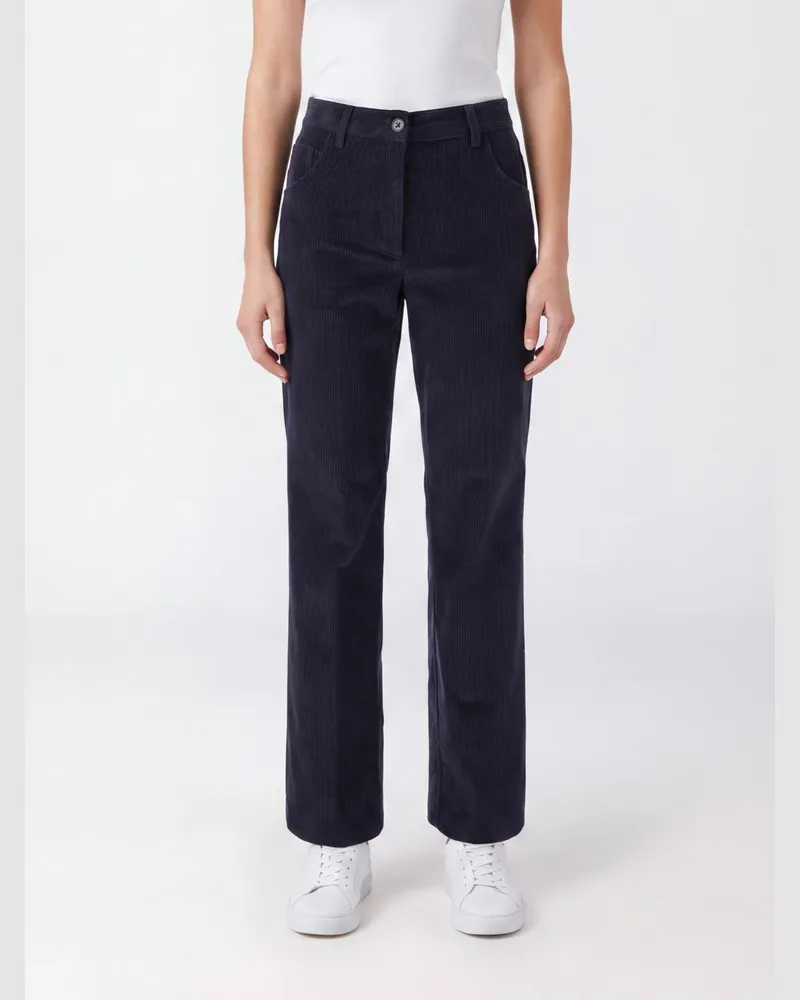 Semicouture High-Waist Cordhose mit geradem Bein Blau