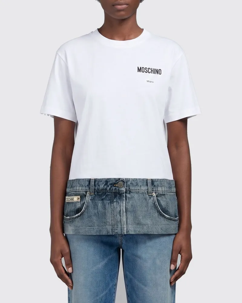 Moschino Baumwoll-T-Shirt mit abstraktem Logo und überschnittenen Schultern Weiß