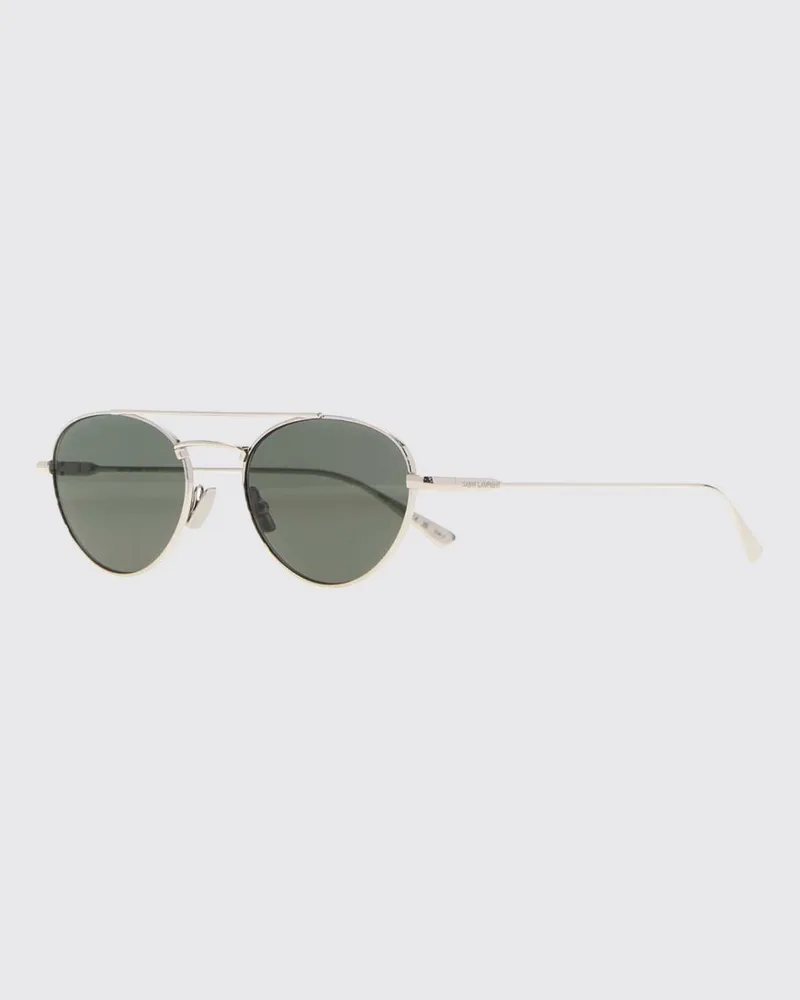 Saint Laurent Aviator-Sonnenbrille aus Metall mit Doppelsteg und Schriftzug-Logo Silber