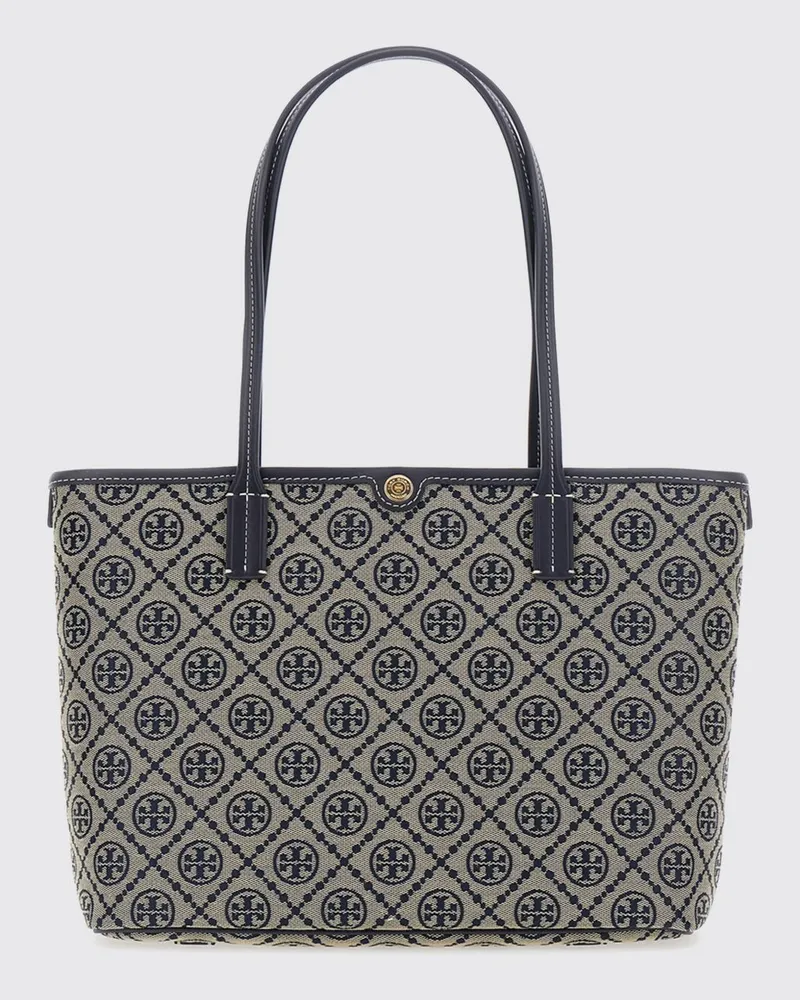 Tory Burch Kleine T Monogram Tote-Tasche aus Baumwolle mit Double T-Logo Beige