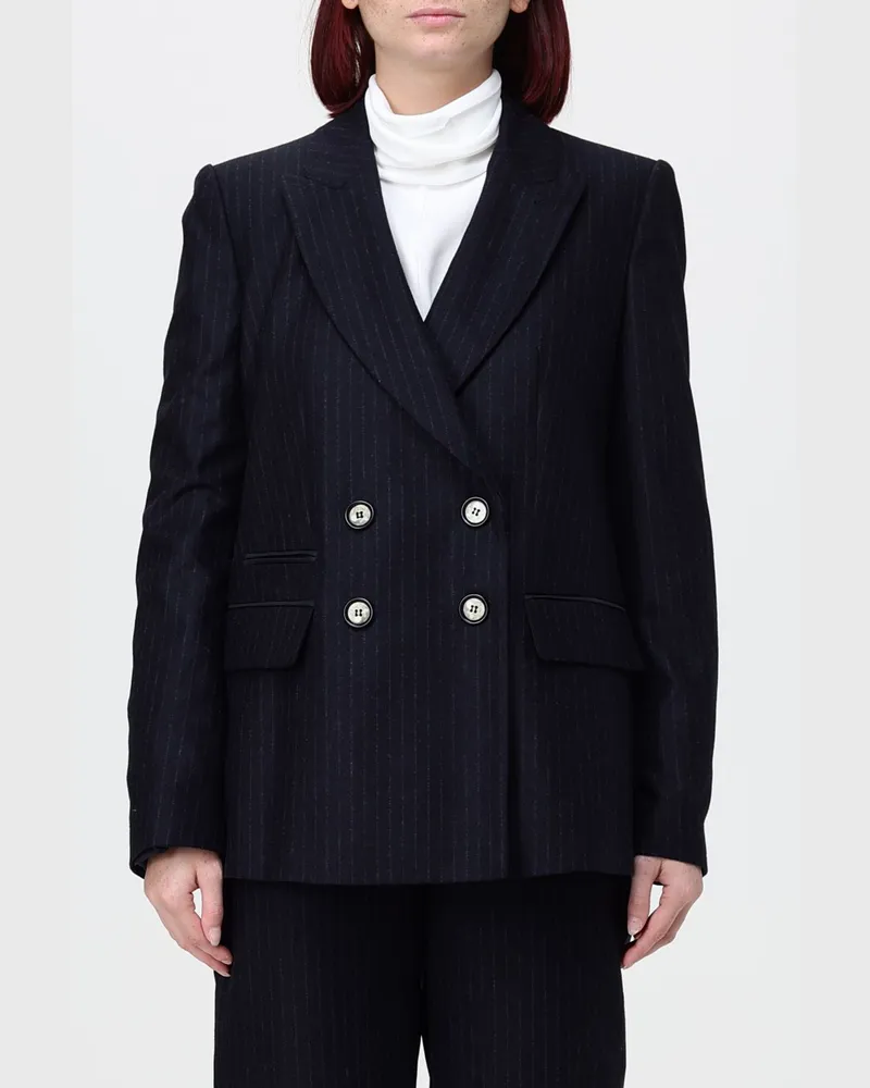 Emporio Armani Zweireihiger Nadelstreifen-Blazer aus reiner Wolle mit steigendem Revers Navy