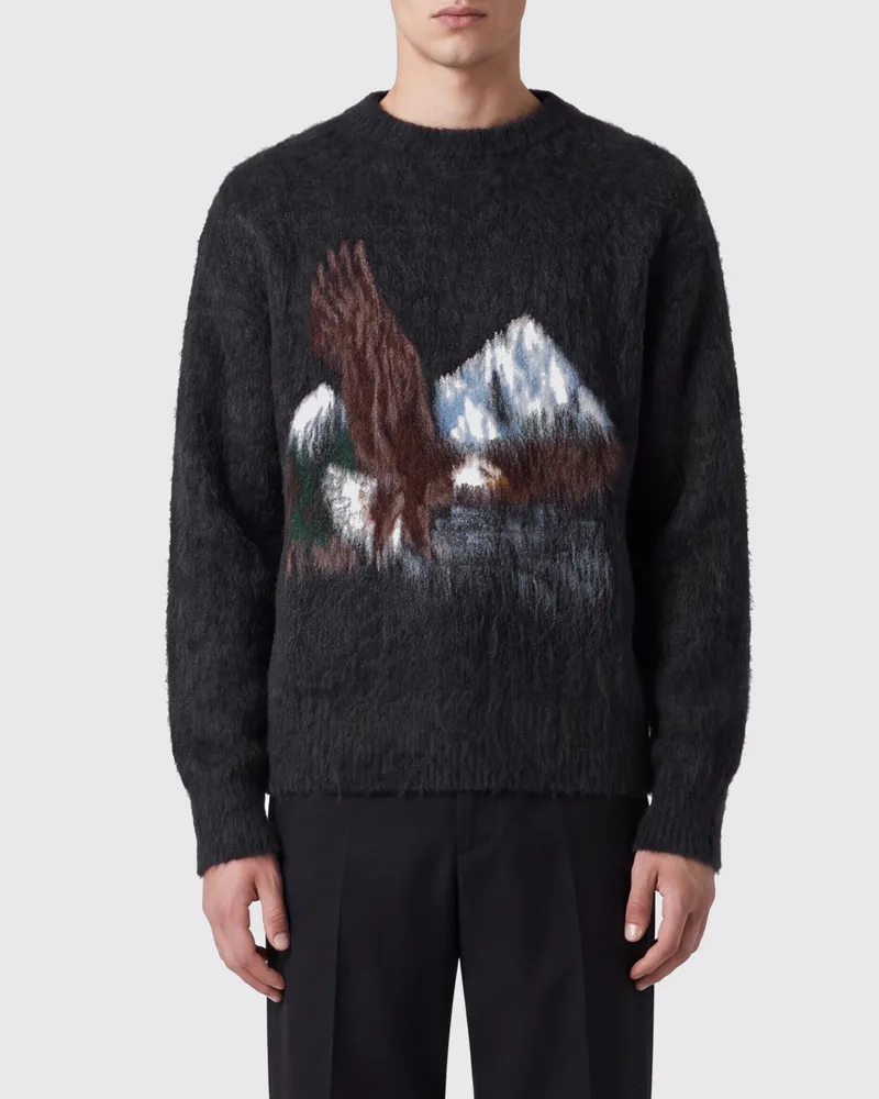 Maison Margiela Rundhalspullover aus Woll-Alpaka-Mischung mit Fauna-Print Grau