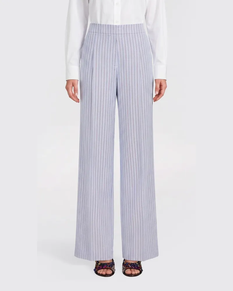 Dries van Noten Gestreifte Cupro Palazzo Hose Hellblau