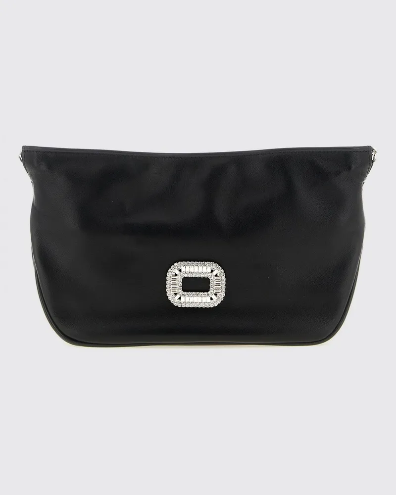 Roger Vivier Pilgrim Umhängetasche aus Leder mit Schmuckschnalle Schwarz