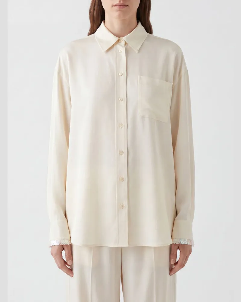 Stella McCartney Langarmhemd aus Acetat-Mischung mit überschnittenen Schultern Cream