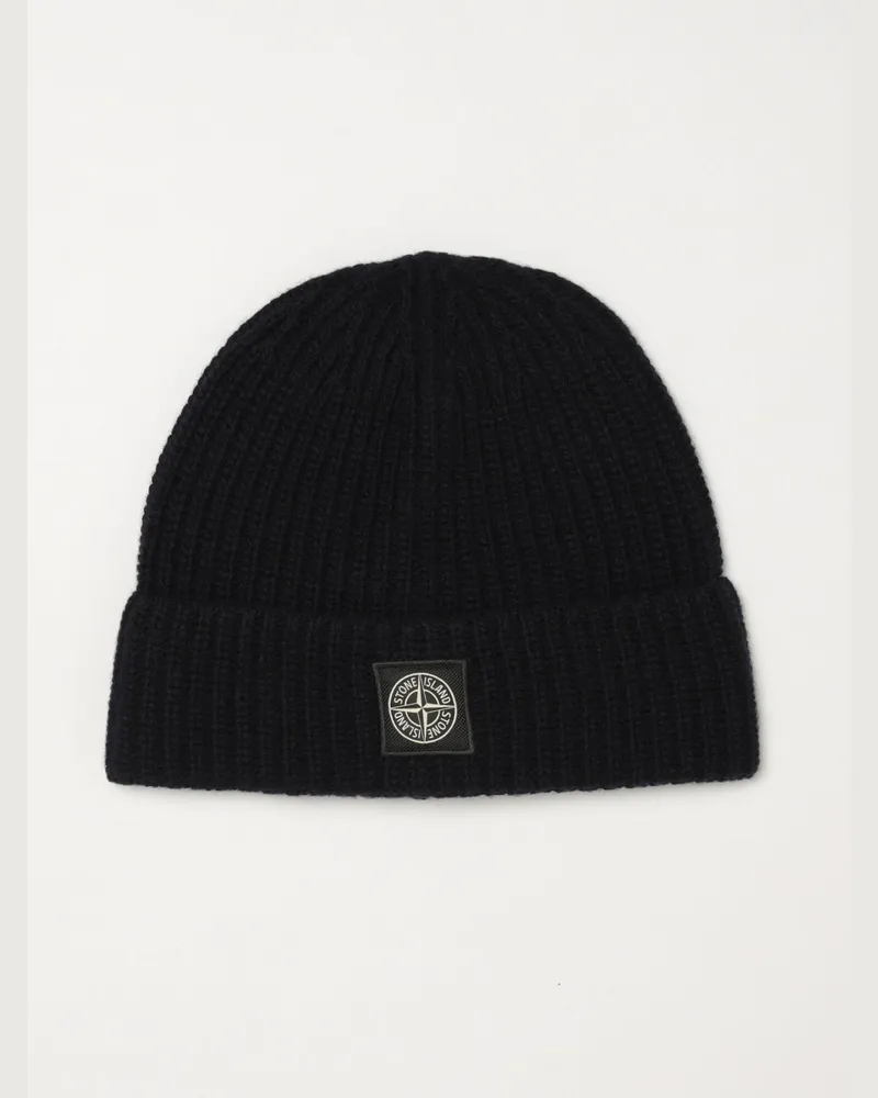 Stone Island Rippstrick-Beanie aus Schurwolle mit Compass-Logo Navy
