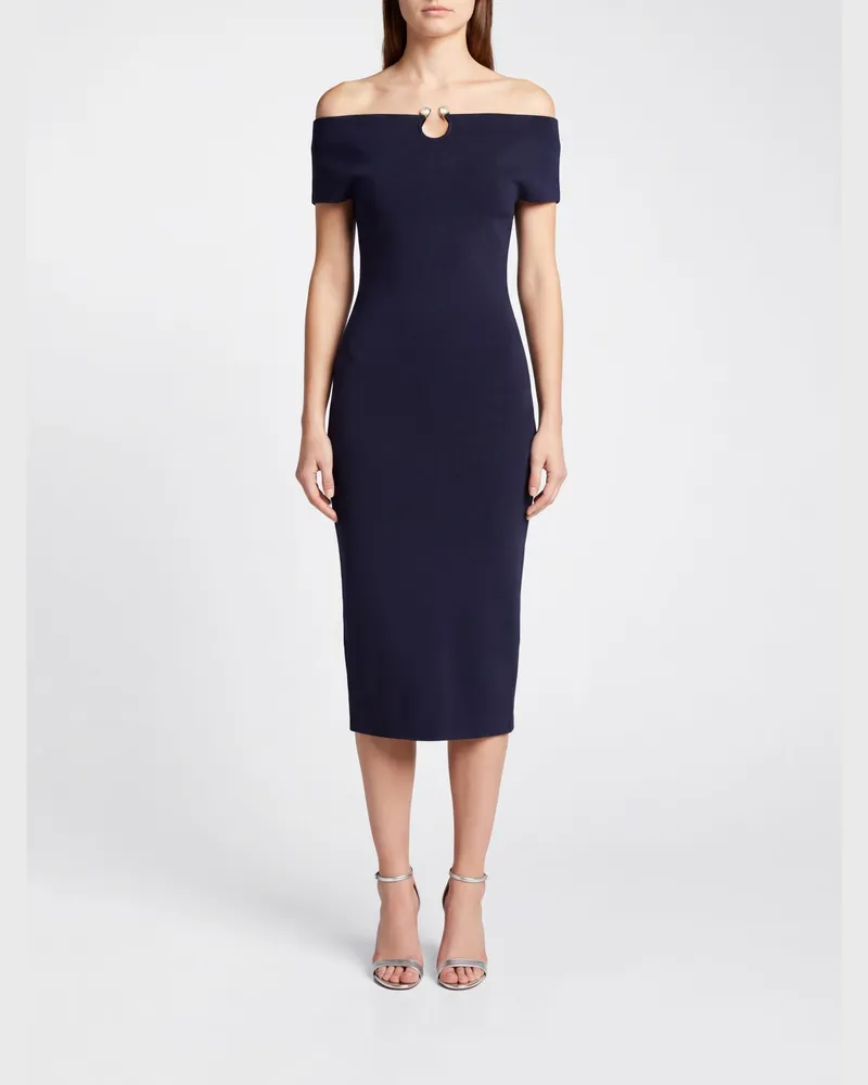 Alberta Ferretti Schulterfreies Midi-Etuikleid mit Rückenschlitz Schwarz