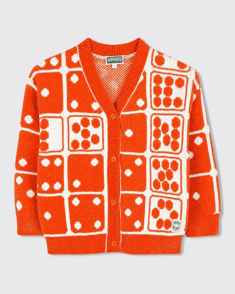 Kenzo Cardigan für Jungen aus Baumwollmischung mit Grafikdruck und V-Ausschnitt Orange