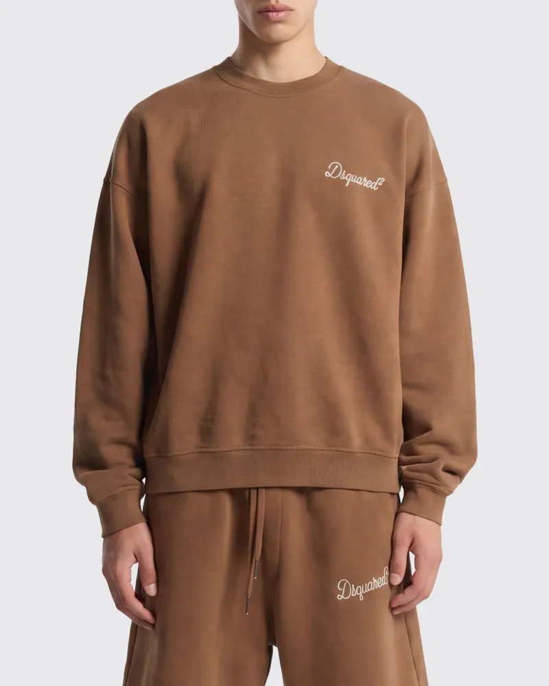 Dsquared2 Baumwoll-Rundhalspullover mit Logo Braun