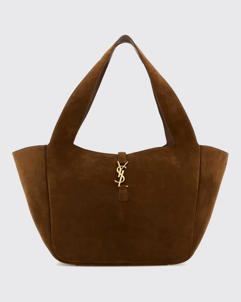 Saint Laurent Le 5 à 7 Bea Tote-Tasche aus Wildleder mit YSL-Monogramm-Schnalle Braun