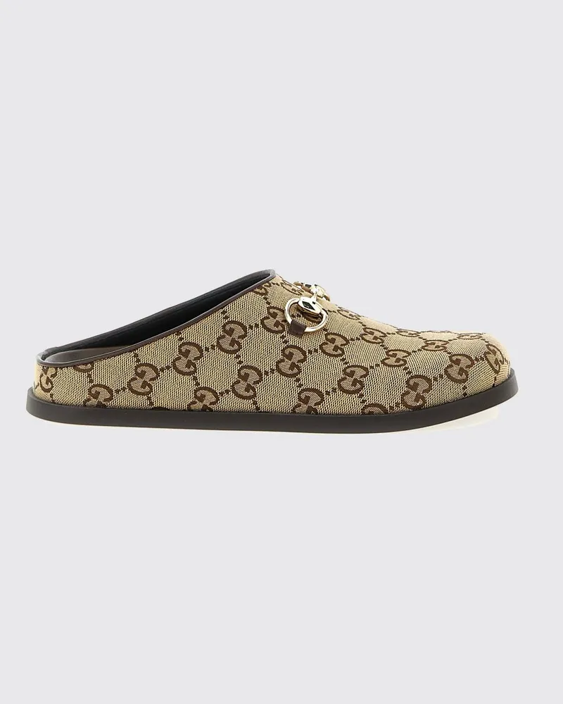 Gucci GG Jacquard Baumwollmisch-Slipper mit Horsebit Camel
