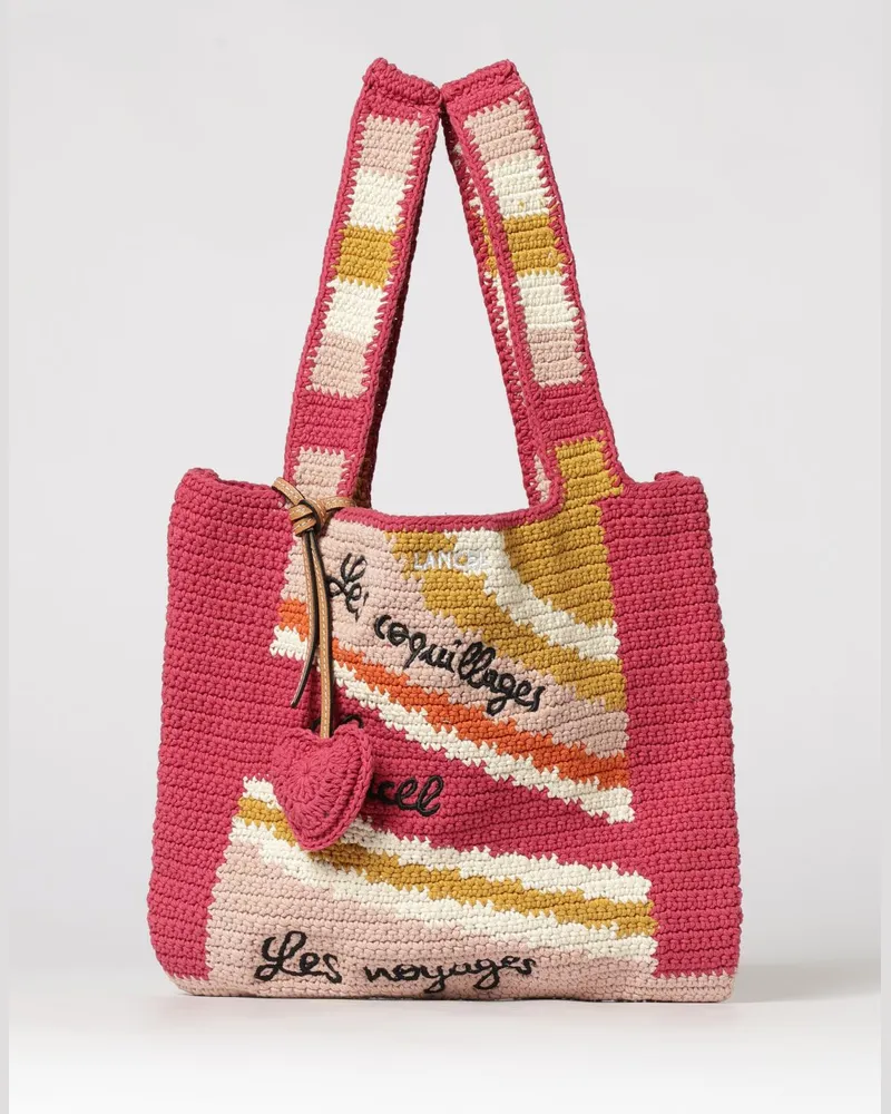 Lancel Summer Mania Häkelbaumwolltasche Pink