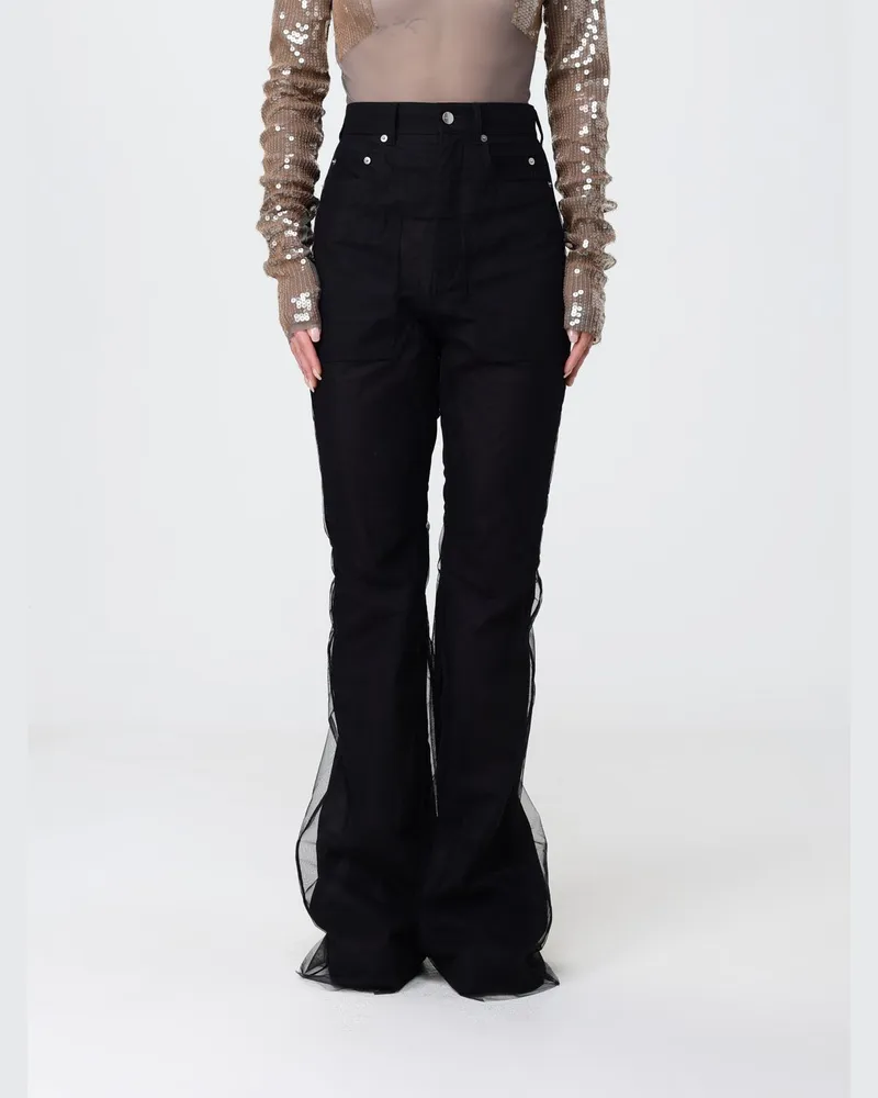 Rick Owens Ausgestellte Hose aus Baumwolle und Tüll Schwarz