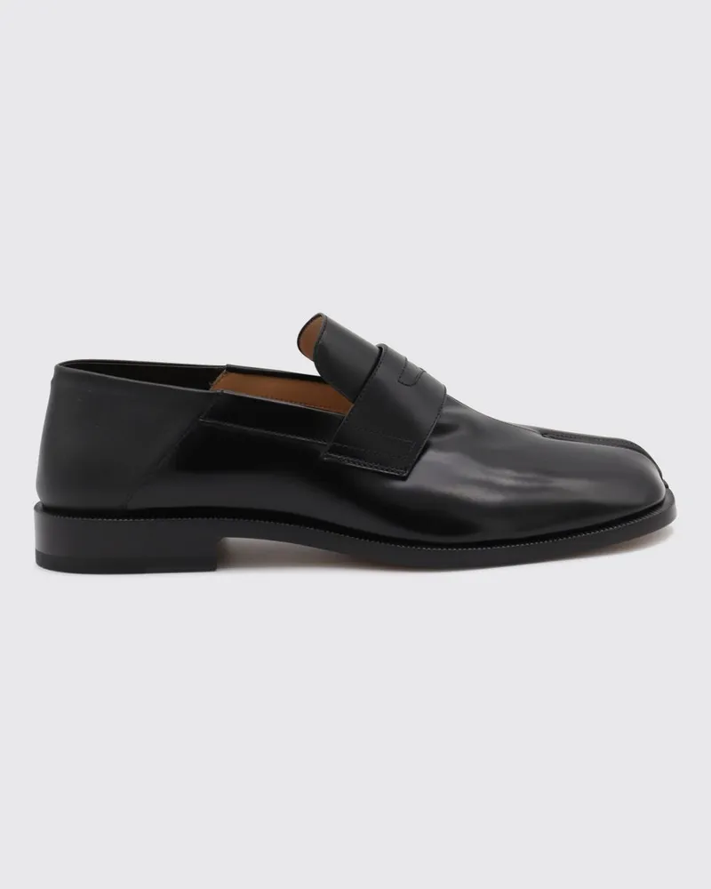 Maison Margiela Tabi Penny Loafer aus gebürstetem Leder mit White Stitch Schwarz