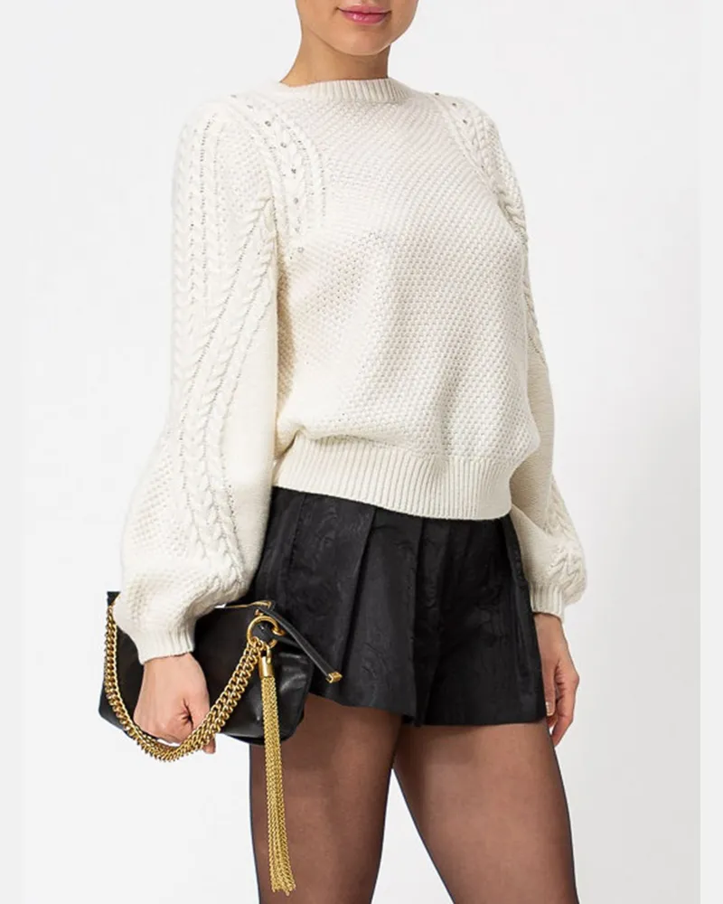 Twin-Set Pullover mit Rundhalsausschnitt aus Wollmischung mit Rippbündchen Weiß