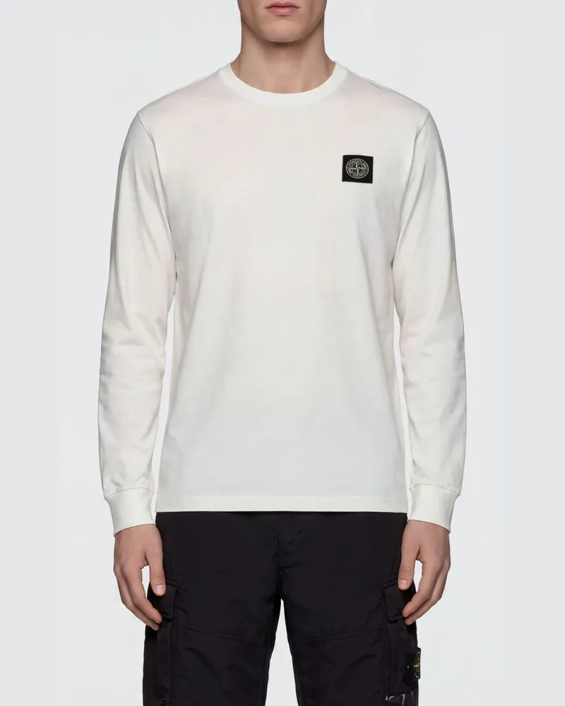 Stone Island Langärmeliges Slim-Fit-Baumwoll-T-Shirt mit Kompass-Logo Weiß
