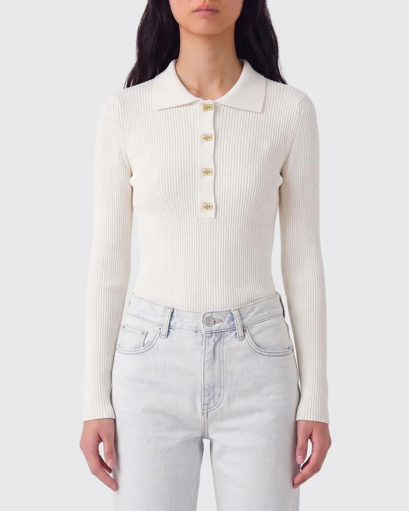 Ganni Polohemd aus Strickwolle Ivory