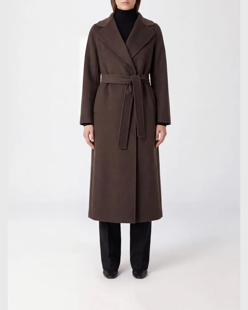 Max Mara Langer Mantel aus Wolle und Yak mit Bindegürtel Braun