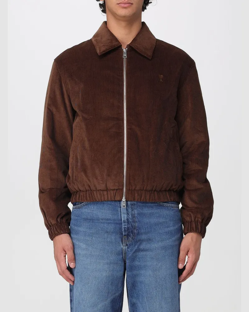 AMI Paris Cord-Bomberjacke mit klassischem Kragen und Reißverschluss Braun