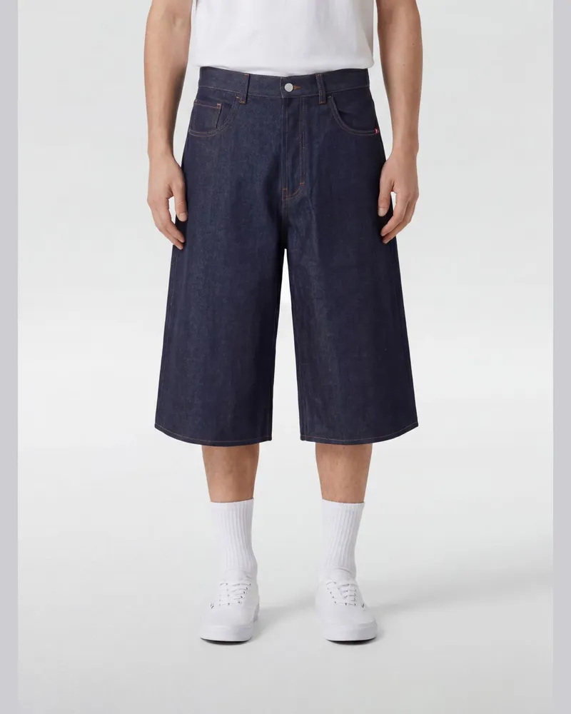 Amish 5-Pocket-Bermuda-Shorts aus Baumwoll-Denim in Knielänge mit Gürtelschlaufen Blau