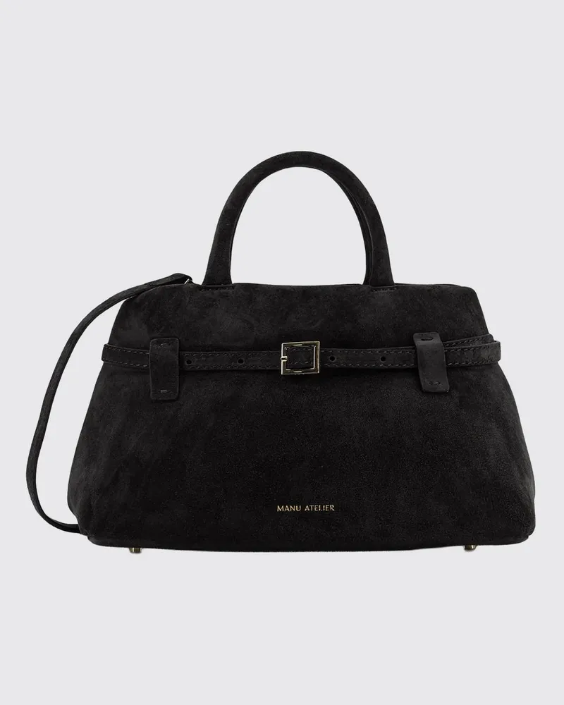 Manu Atelier Le Cambon 25 Handtasche aus Leder mit abnehmbarem Riemen Schwarz