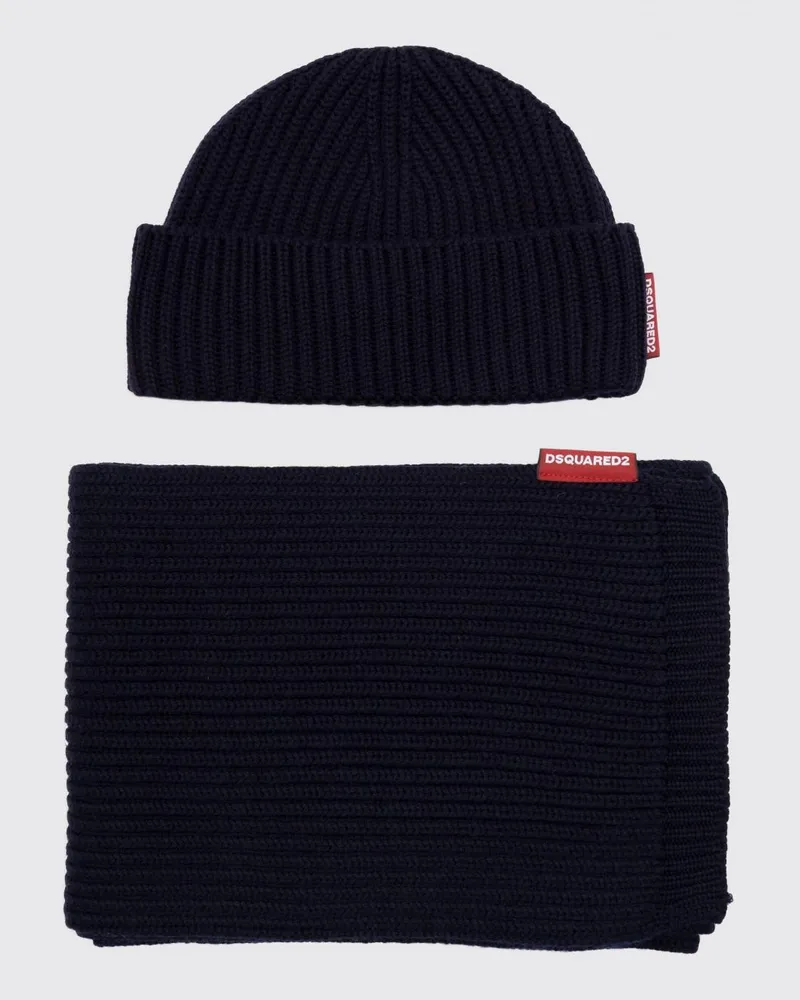 Dsquared2 Set aus zwei Woll-Beanies mit aufgesetztem Logo Blau