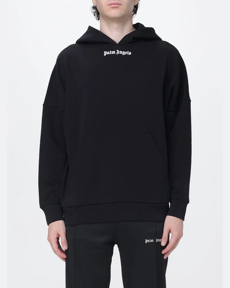 Palm Angels Baumwoll-Hoodie von mit Logo und Beuteltasche Schwarz