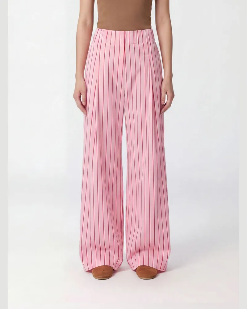 Dries van Noten Gestreifte Baumwoll-Wide-Leg-Hose Pink