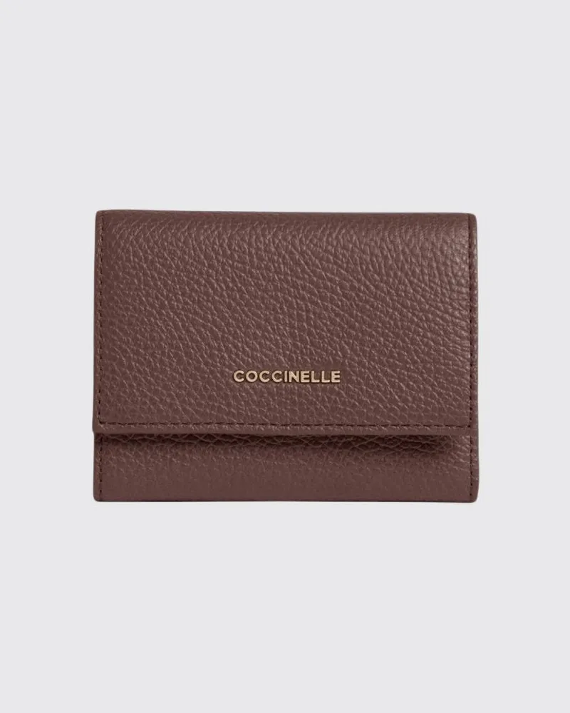 Coccinelle Dreifach gefaltete Metallic Soft Geldbörse von aus genarbtem Leder mit Klappe Cherry