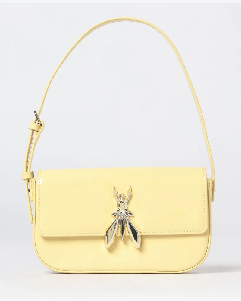 Patrizia Pepe Schultertasche aus Lackleder mit Fly-Logo und Überschlag Gelb