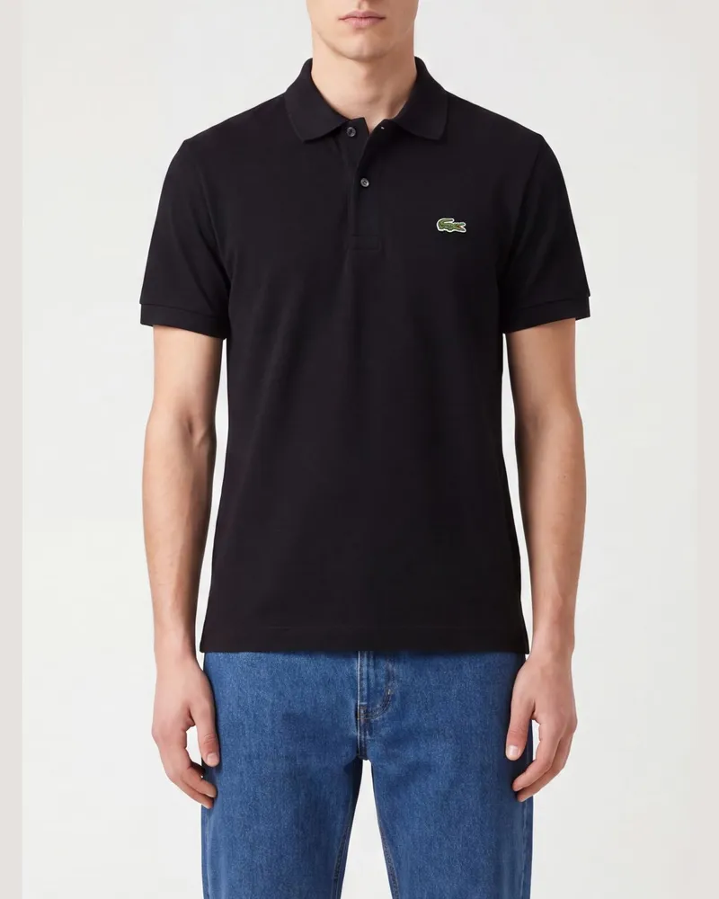 Lacoste Klassisches kurzärmeliges Baumwoll-Poloshirt von mit Logo-Patch Schwarz