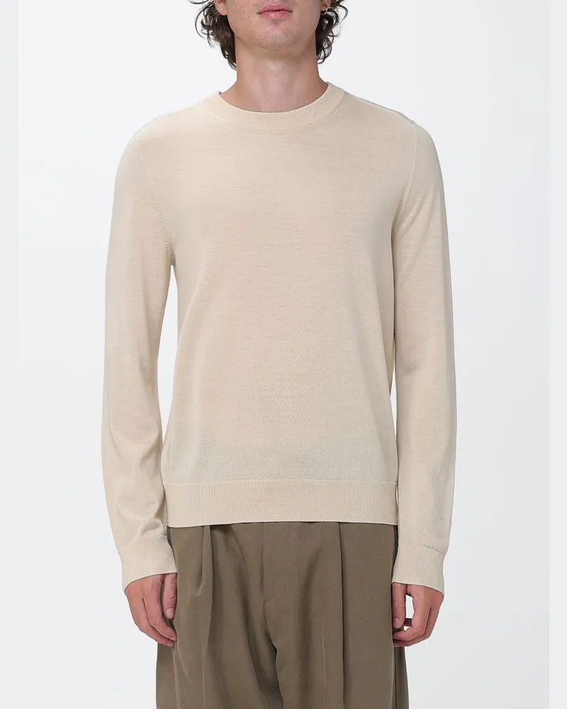 Paul Smith Rundhalspullover aus reiner Merinowolle mit Rippbündchen Beige