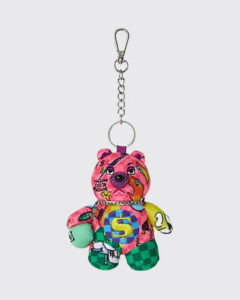 Sprayground Karierter Teddybär-Schlüsselanhänger aus Fleece mit Karabinerhaken Bunt