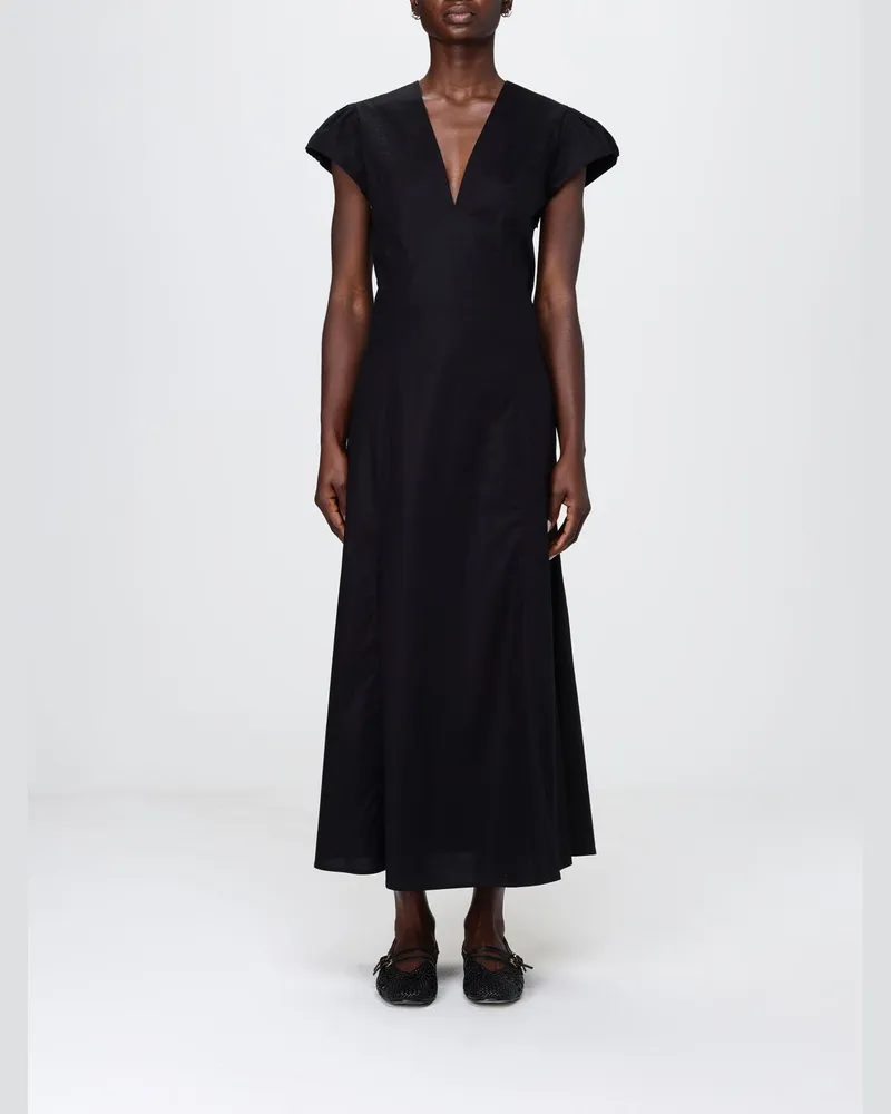 Twin-Set A-Linien-Midikleid aus Stretch-Baumwolle mit V-Ausschnitt Schwarz