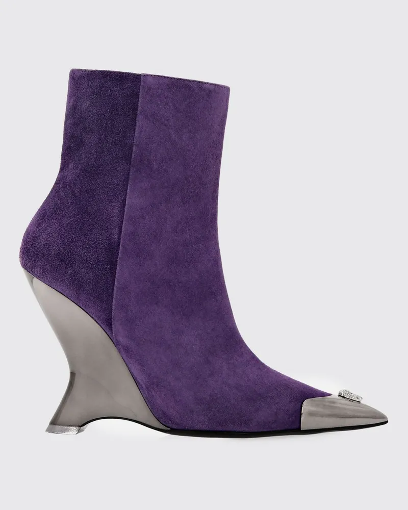 Philipp Plein Stiefeletten aus Veloursleder mit Skull und skulpturalem Absatz Lachs