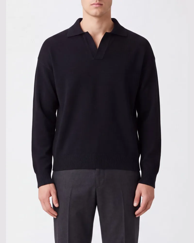 Roberto Collina Langärmeliges Strick-Poloshirt aus Merinowolle von Schwarz