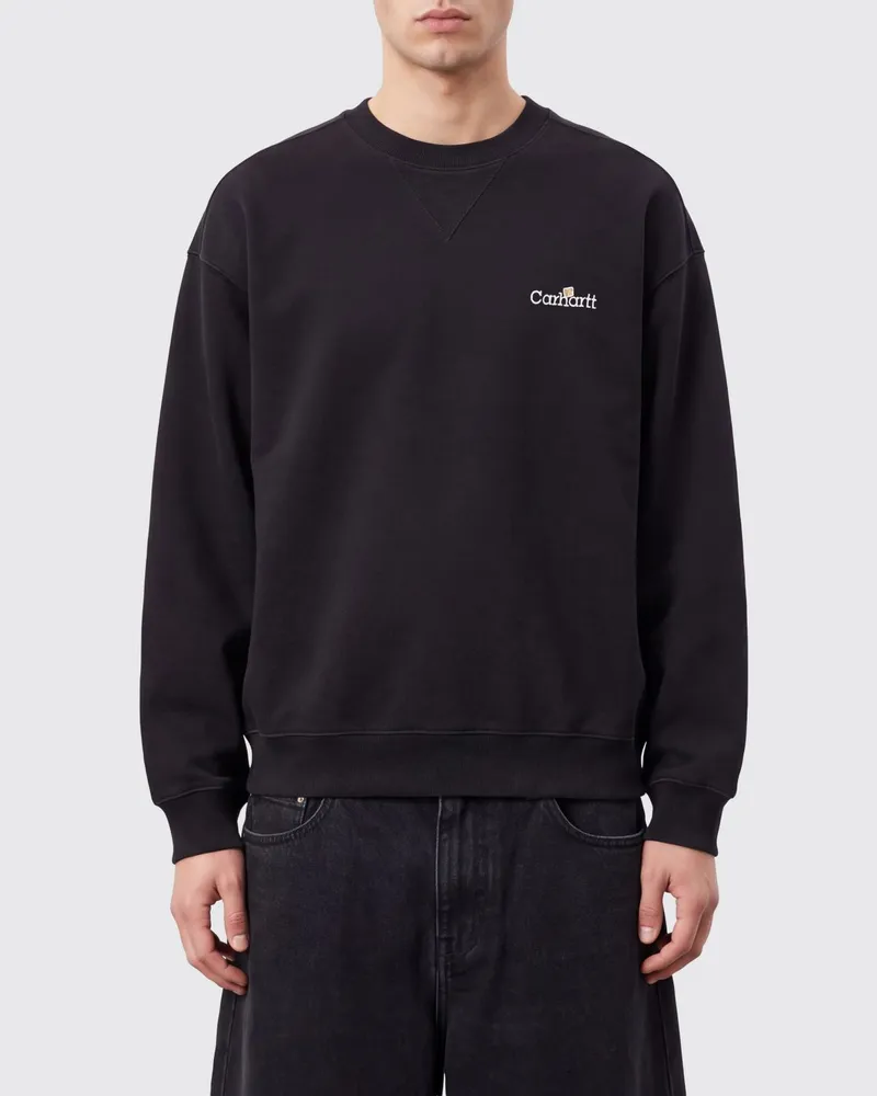 Carhartt WIP Baumwoll-Sweatshirt mit Rundhalsausschnitt, Kontrastlogo und überschnittenen Schultern Schwarz