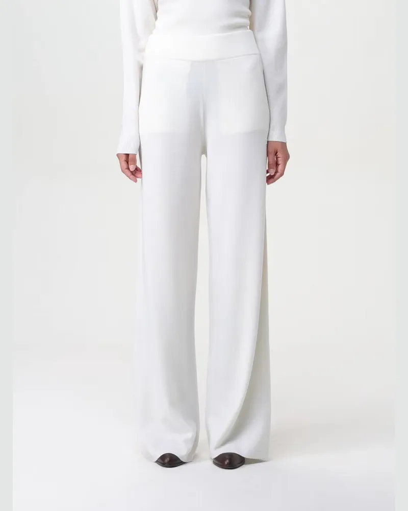 Max Mara Weit geschnittene Strickhose aus Wollmischung mit hohem Elastikbund Weiß