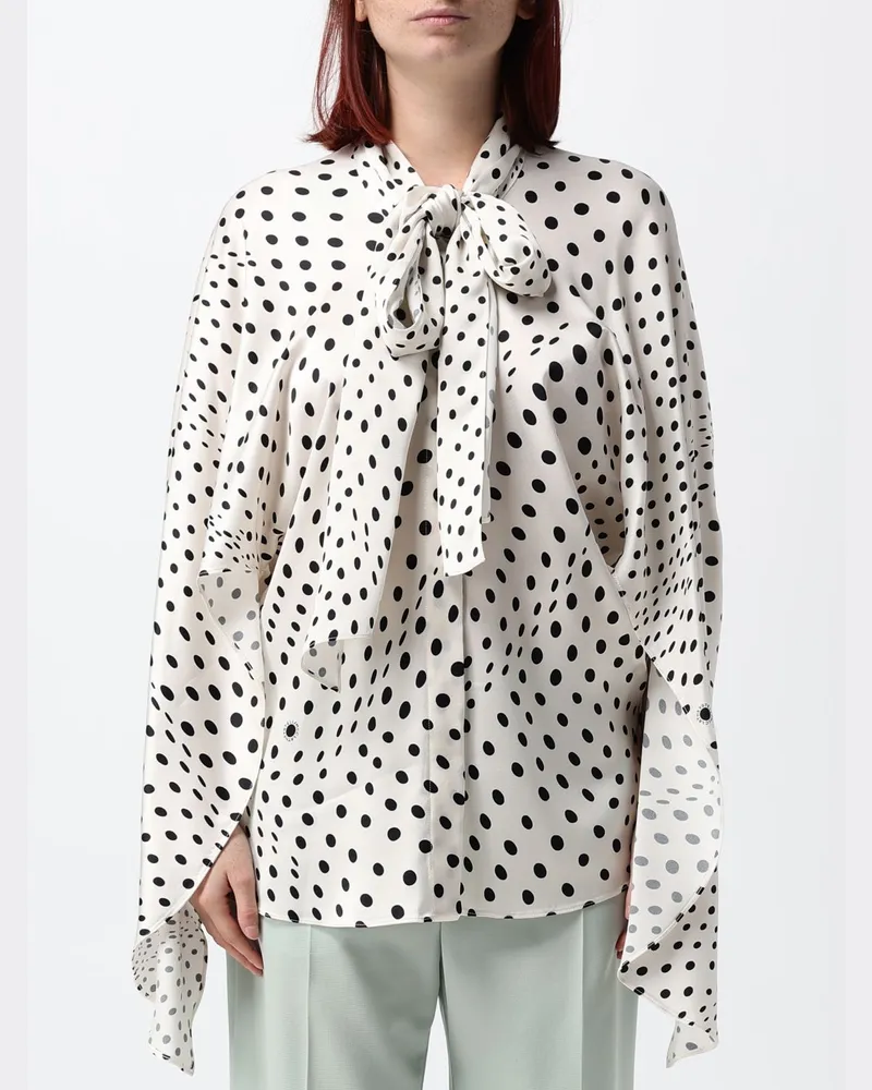 Stella McCartney Viskosebluse mit Polka-Dots und Schluppenkragen Weiß