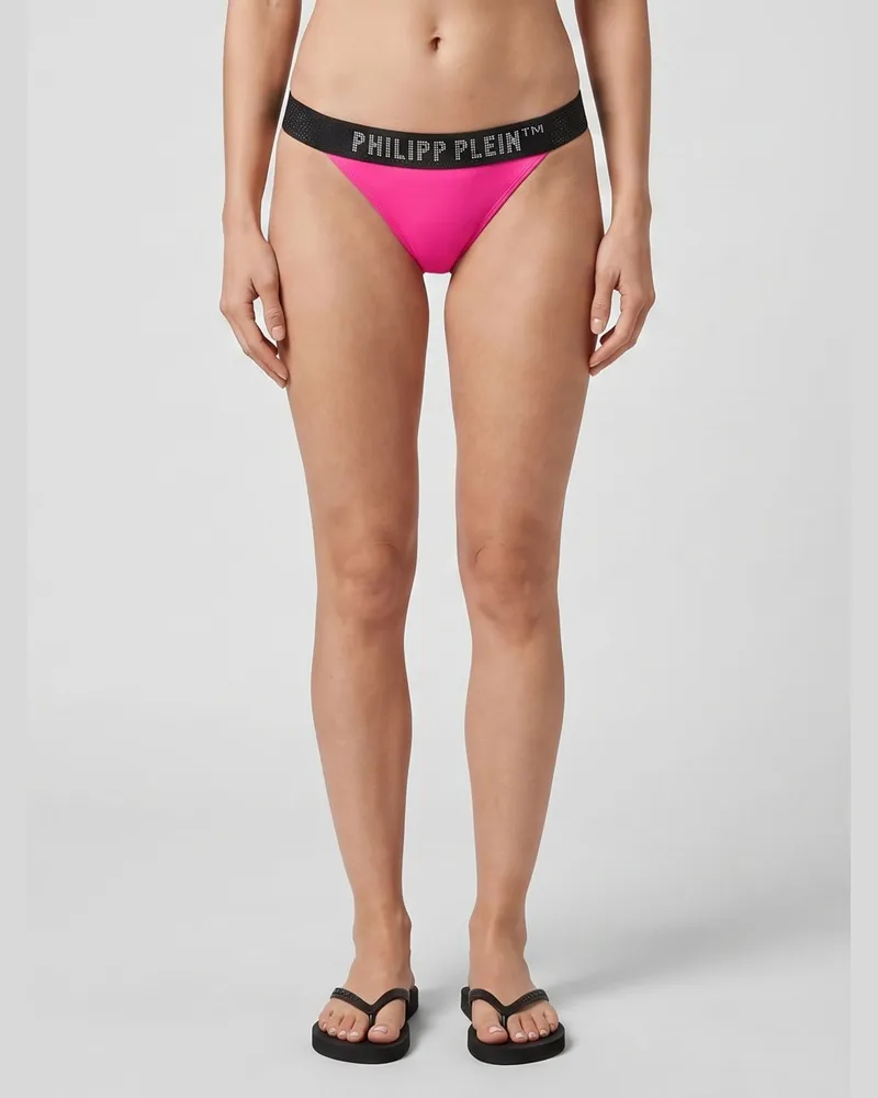 Philipp Plein Bikini-Slip aus Lycra mit Logo-Bund und Kristallen Fuchsia