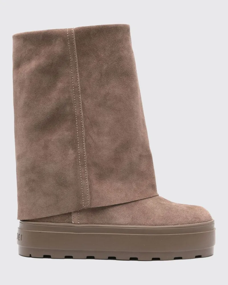 Casadei Kniehohe Wildlederstiefel mit hohem Keilabsatz Beige