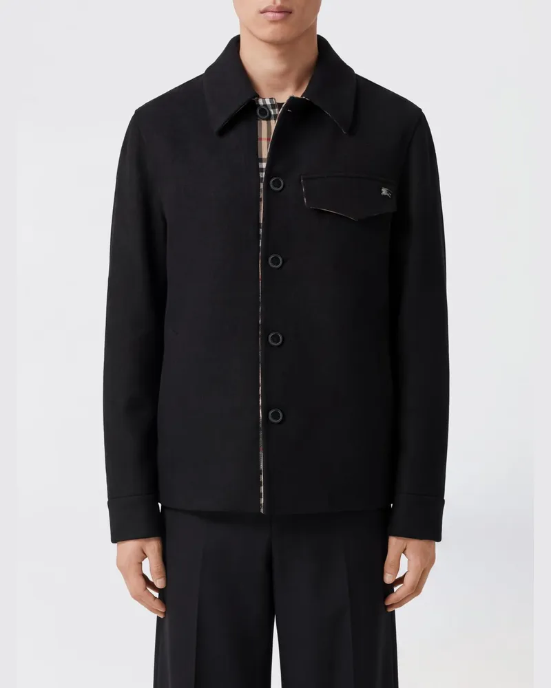Burberry Einreihiger Kurzmantel aus reiner Merinowolle mit Pattentaschen Schwarz