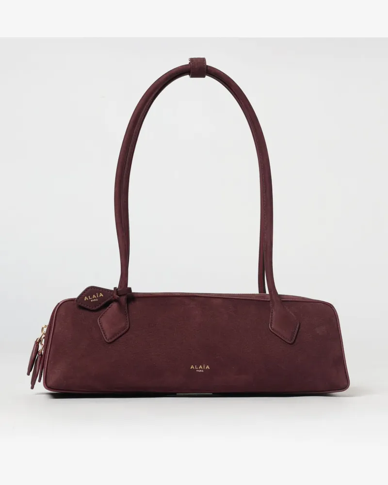 Alaïa Le Teckel Medium Tasche aus gehämmertem Nubuk Burgunderrot