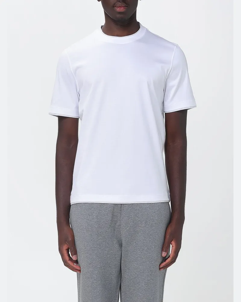 Brunello Cucinelli Rundhals-T-Shirt aus Baumwolle mit Kontrastbesatz Weiß