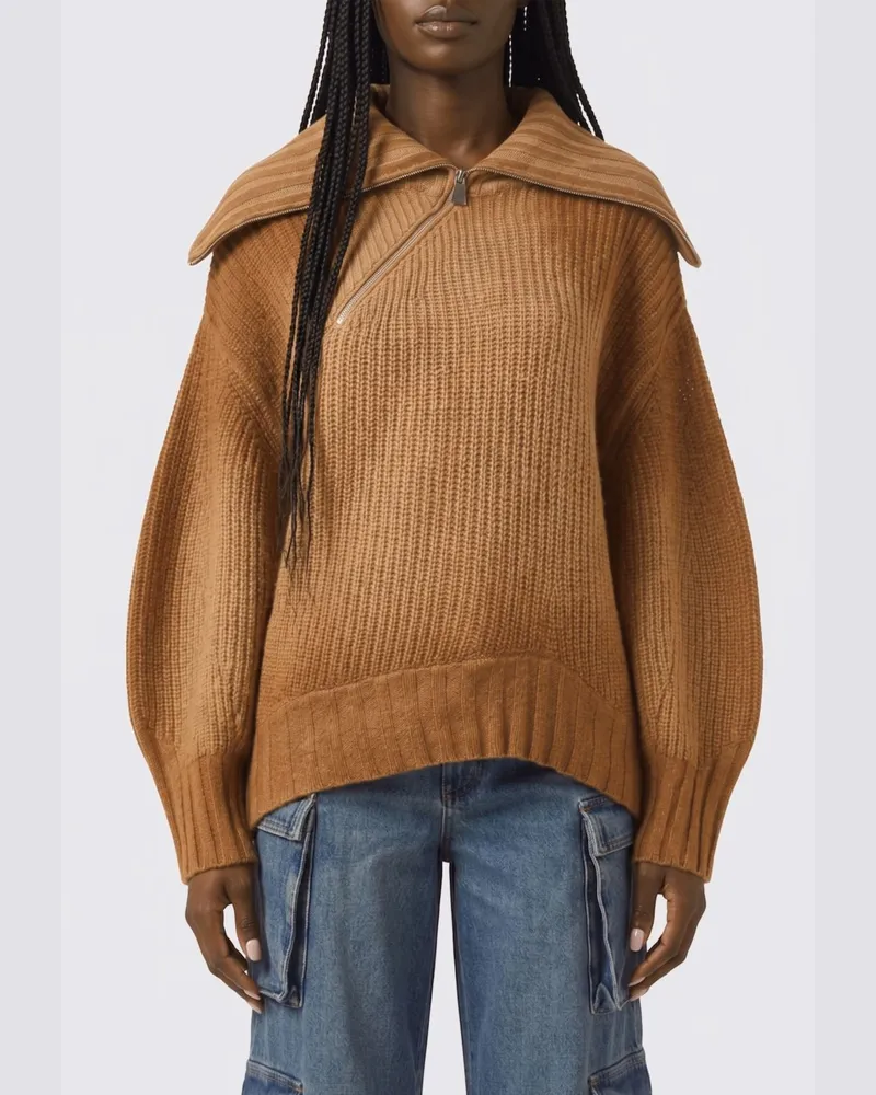 ATTICO Oversize-Pullover aus Woll-Kaschmir-Mix mit Polokragen Braun