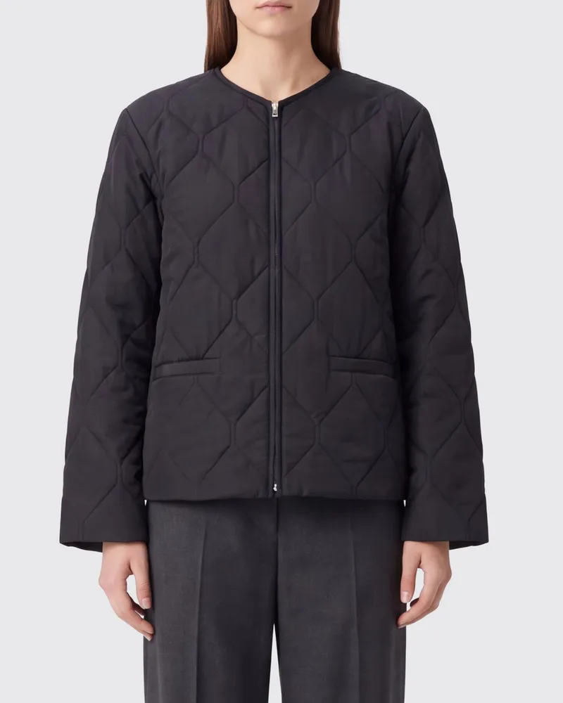 Jil Sander Kurze Gesteppte Daunenjacke aus Polyester mit Rundhalsausschnitt Schwarz