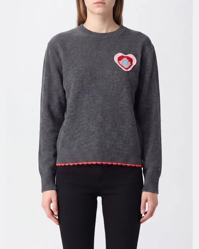 Stella McCartney Rundhalspullover aus Schurwolle mit Stickerei und überschnittenen Schultern Grau