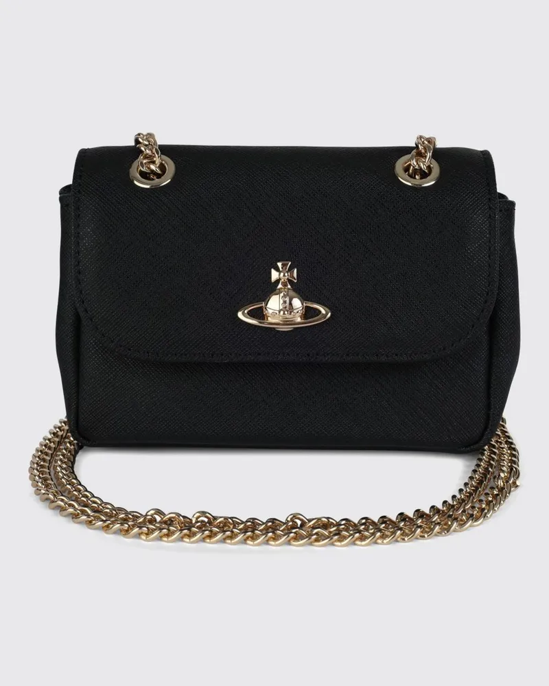 Vivienne Westwood Victoria Mini-Schultertasche aus Saffiano-Leder mit Orb-Logo Schwarz