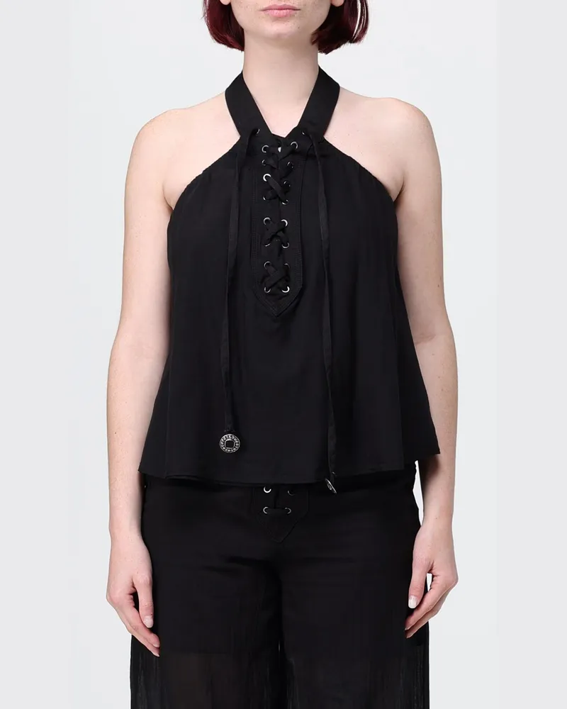 Pinko Neckholder-Top aus Baumwolle von mit geflochtenen Bändern zum Binden Schwarz